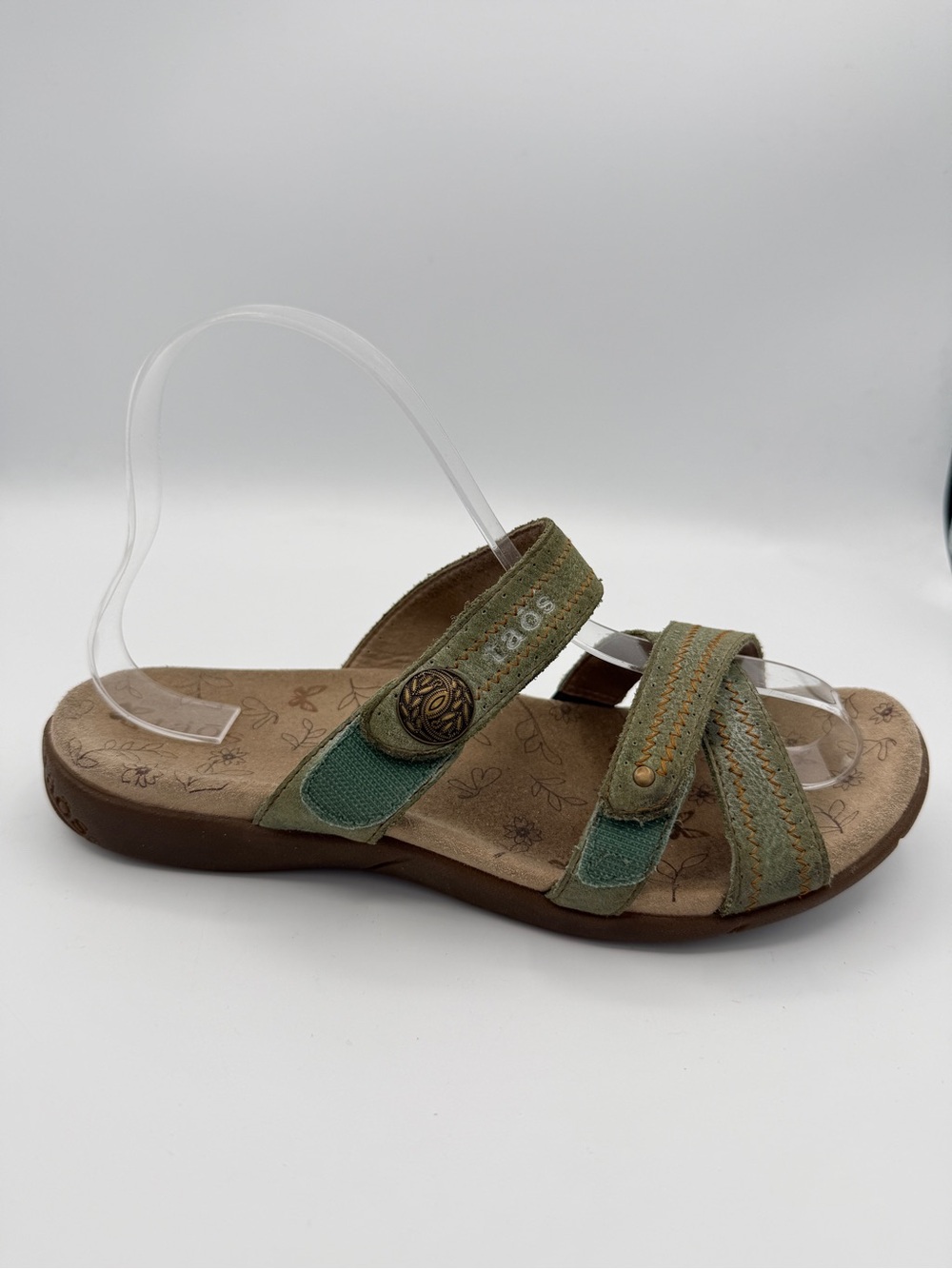 Taos Hero Green Leather Slip On Sandal Adjustable Straps Comfort Earthy 7